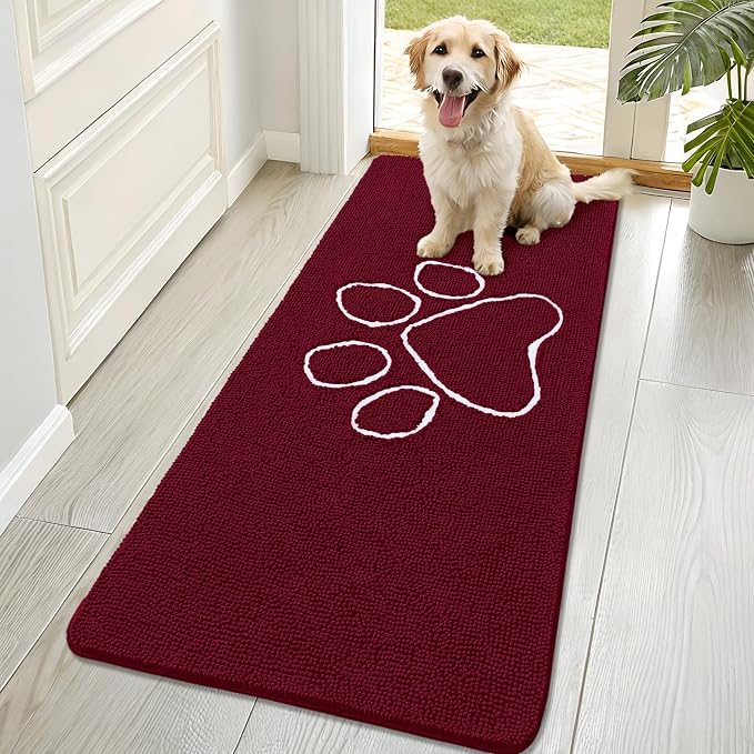 OLANLY Dog Door Mat for Muddy Paws 70x32, Paw Print Design, Absorbs Moisture