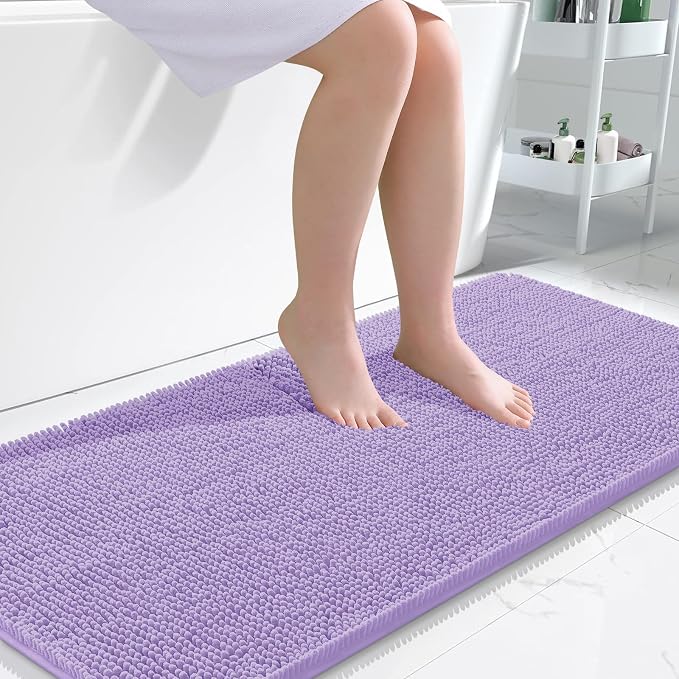 OLANLY Bathroom Runner Rugs 47x24, Soft Absorbent Chenille Bath Rugs, Rubber