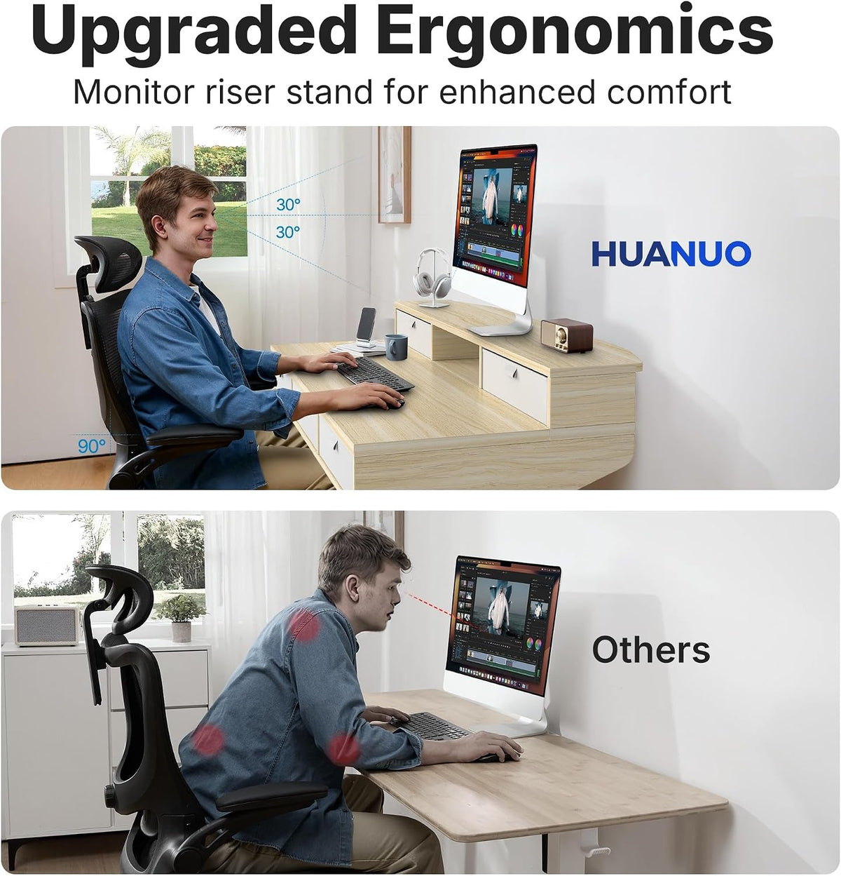 HUANUO 40 x 24 Inch Electric Standing Desk with 4 Drawers, Natural