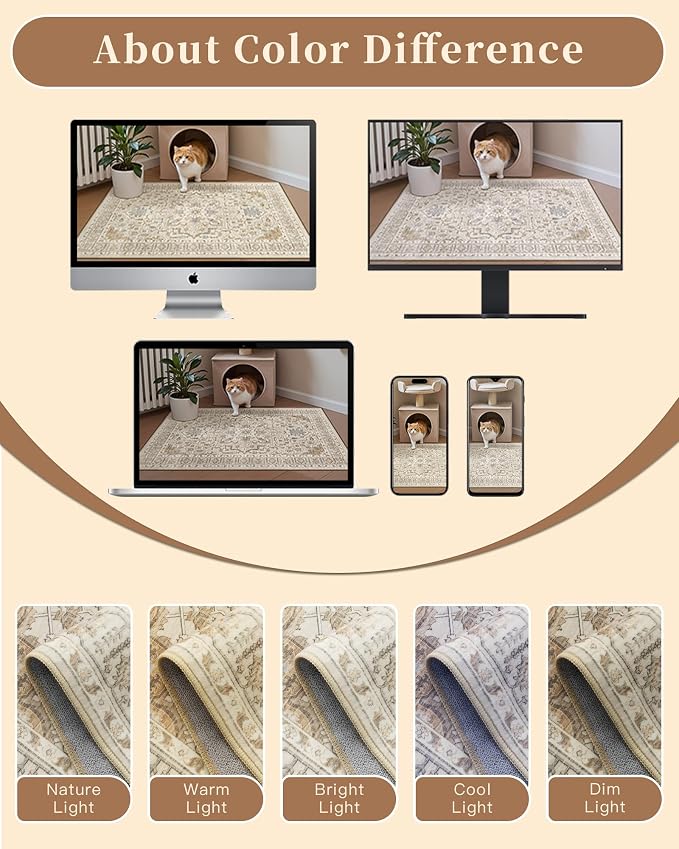Madane Area Rug 4x6 Washable Rugs: Vintage Living Room Rug Soft Low Pile Non