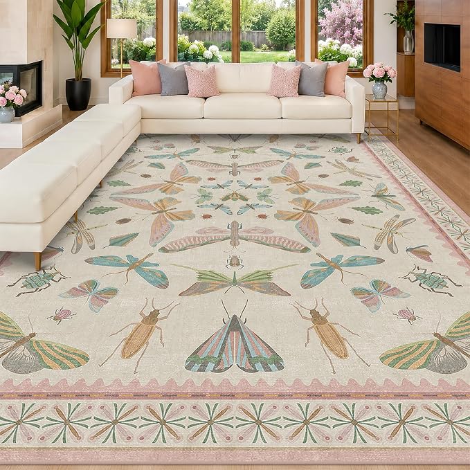 Hazo Haus 9x12 Pink Area Rug for Girls Bedroom, Washable Living Room & Dining