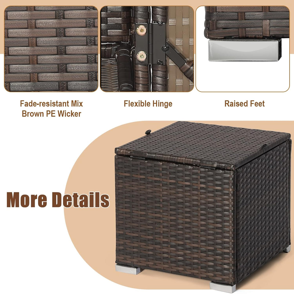 RELAX4LIFE Wicker Outdoor Storage Ottoman, 2-Piece Rattan Footstool w/Removable Cushion, Multipurpose Footrest Stool Side Table Additional Seating, Set of 2 Outdoor Ottomans for Patio Deck (Grey)
