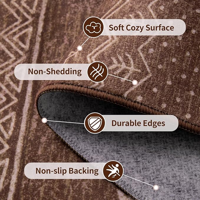 SERISSA 2x6 Kitchen Runner Rug, Washable Non-Slip Coffee Brown Boho Rug