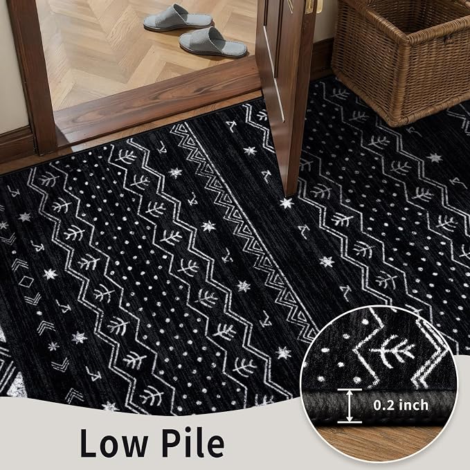 SERISSA 2x4 Rugs for Entryway, Washable Non-Slip Kitchen Runner Rug Small Black