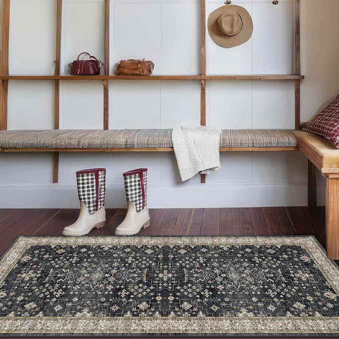 Black Entryway 2x5 Runner Rug, Small Throw Runners