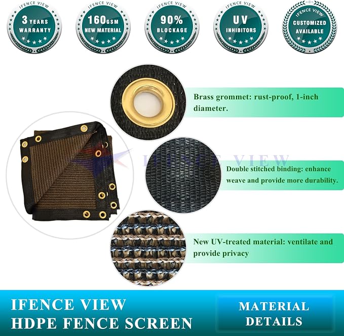 Ifenceview 6'x3' to 6'x50' Brown Shade Cloth/Fence Privacy Screen Fabric Mesh