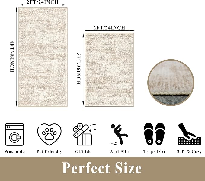 Kitchen Rugs Sets of 2, Washable Non-Slip Kitchen Mats