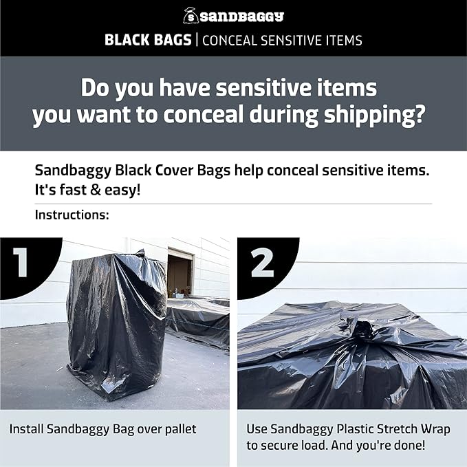 Sandbaggy Black Pallet Covers | Made in USA | Tarp Fits Large Pallets Up to 55" x 55" x 75" | Built w/ 6 Months UV Protection | Heavy Duty 1.5 Mil Thick Plastic (Pack of 100, 1.5 Mil Thick)