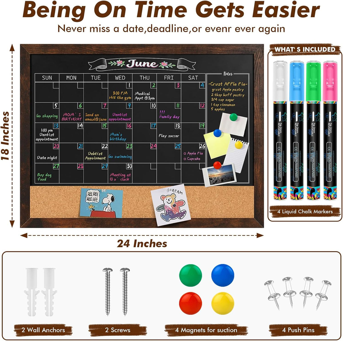 GOTIDEAL Chalkboard Calendar 24" x 18" Chalk Board for Wall