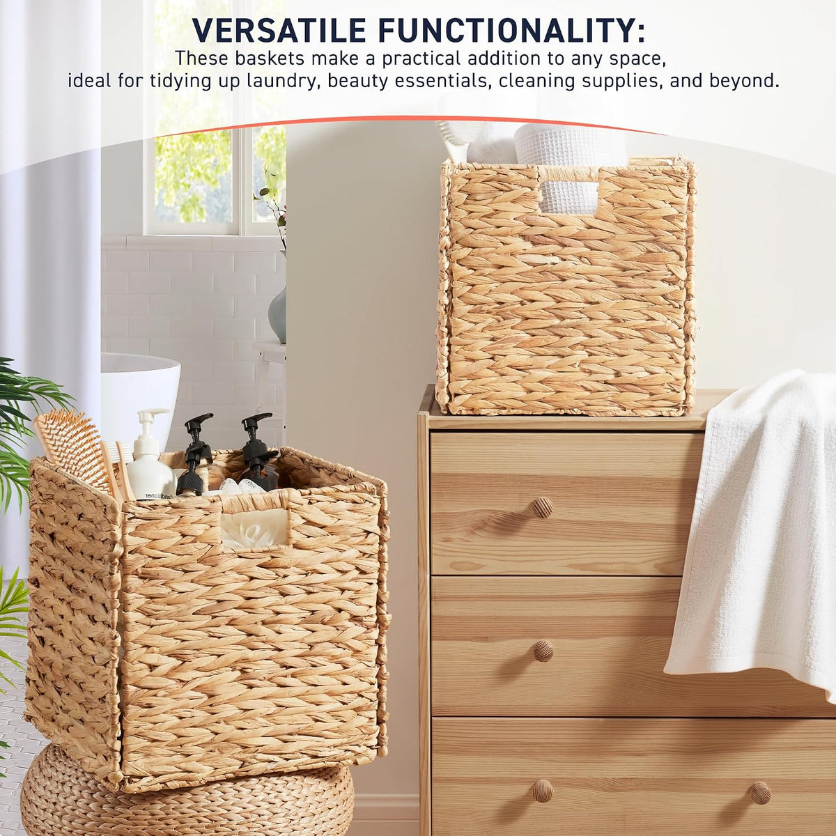 Ornavo Home 10.5x10.5 Water Hyacinth Storage Baskets Set of 8, Natural
