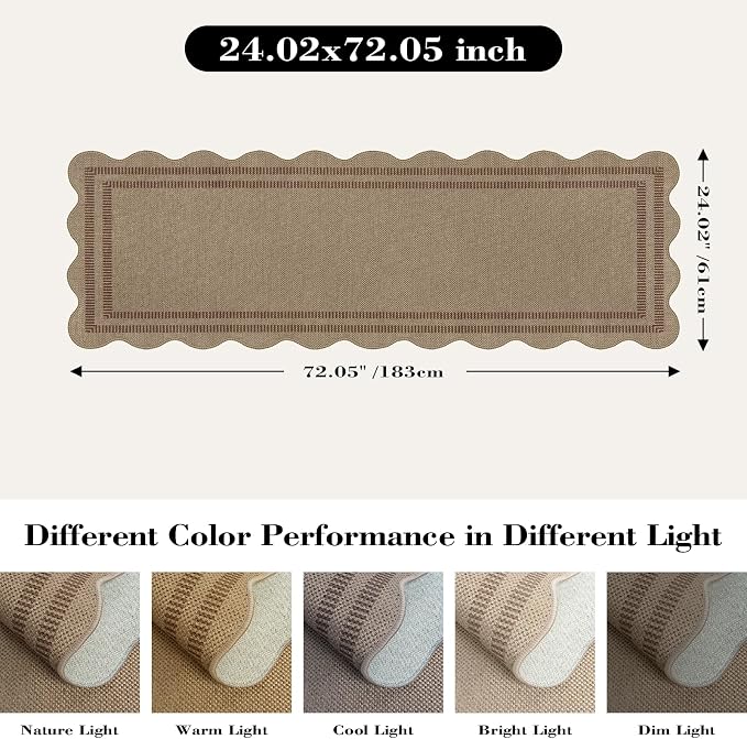 Scalloped Easy Jute 2x6 Kitchen Runner Rug, Washable Rugs