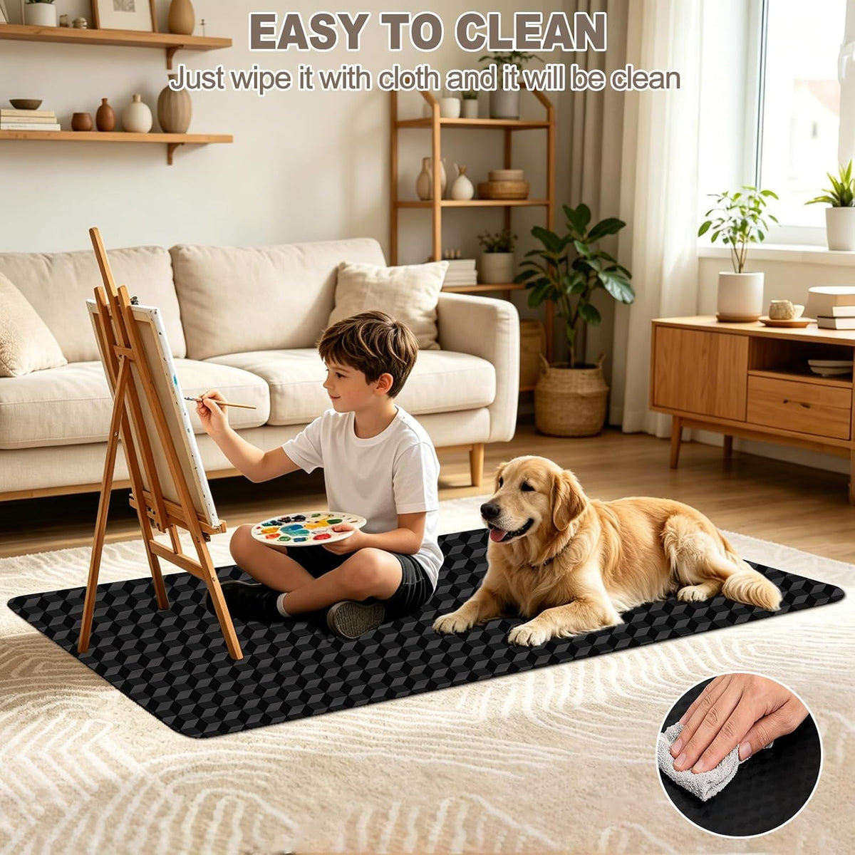 Chair Mat for Carpeted Floor, 3D Visual Black Gaming Chair Mat for Low Pile Carpets, 48"x30" Studded Bottom Carpet Protector, Non-Slip Floor Mat for Rolling Chairs, Home Office & Gaming Room