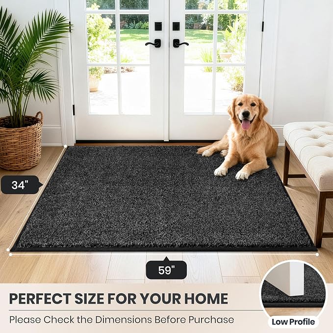 PURRUGS Dirt Trapping Door Mat 34" x 59", Non-Slip Machine Washable Entryway Rug