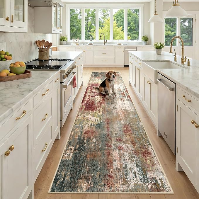 RELEANY Washable Area Rugs 2'6"x10 Non-Slip Modern Abstract Soft