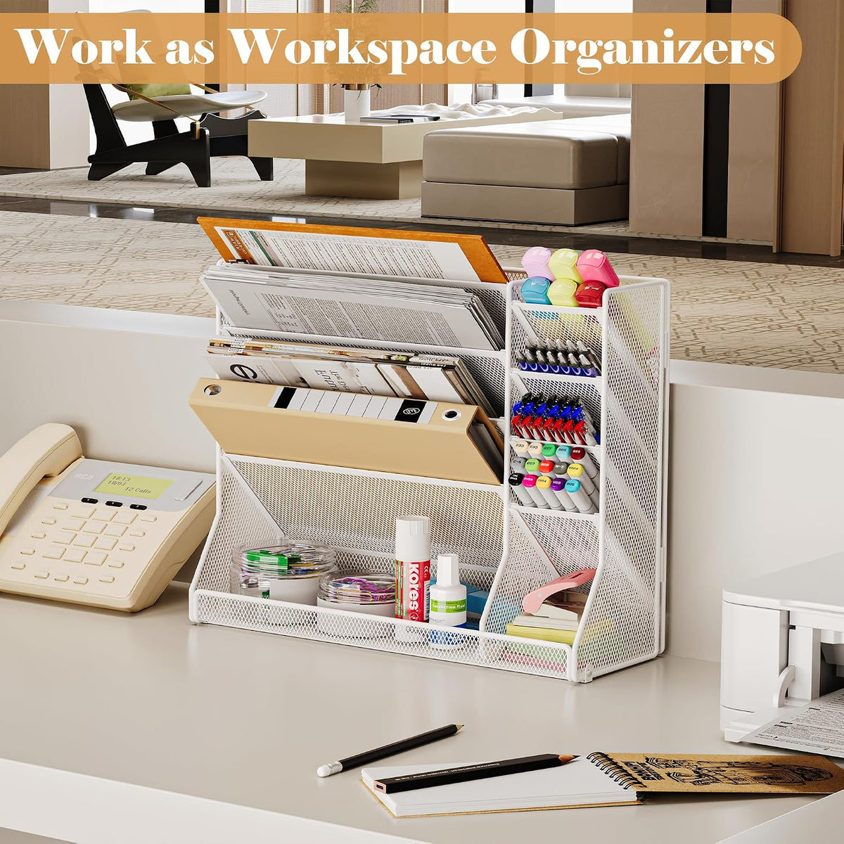 Jakyitvi Adjustable 5 Tiers Wall File Organizer Metal Hanging Holder White