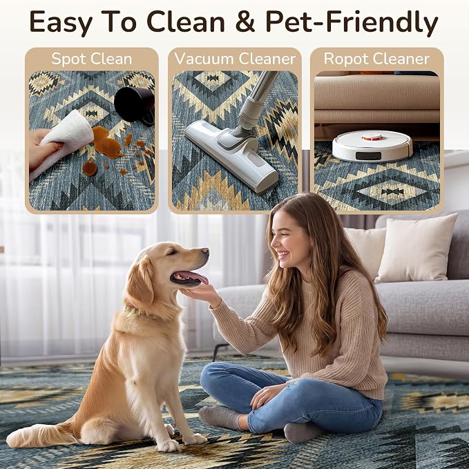BESTSWEETIE Area Rug 5x7 Rug Machine Washable Rug Non-Slip Low Pile Print