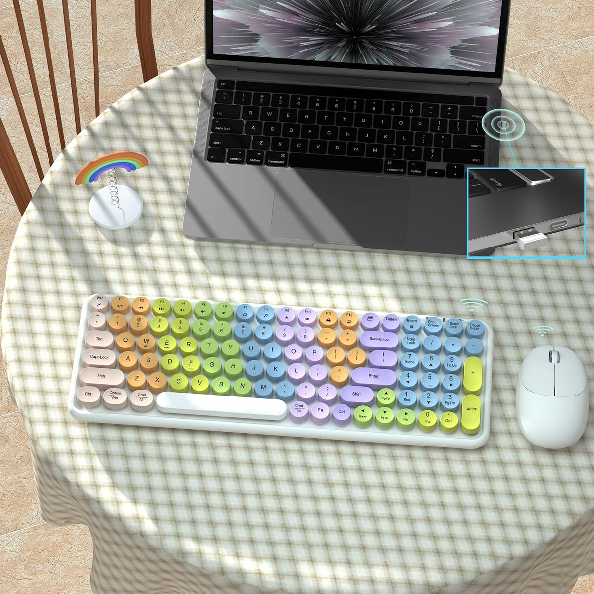 Links9+ Colorful Wireless Keyboard Mouse Combo (White Colorful)