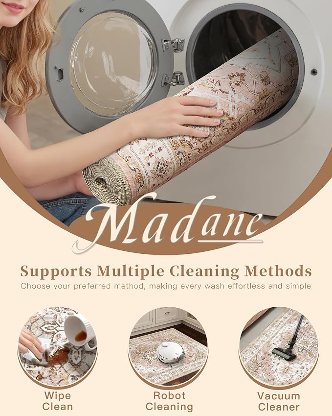 Madane Washable Area Rug 2x3, Small Entryway Rug Non-Slip Vintage Door Mat