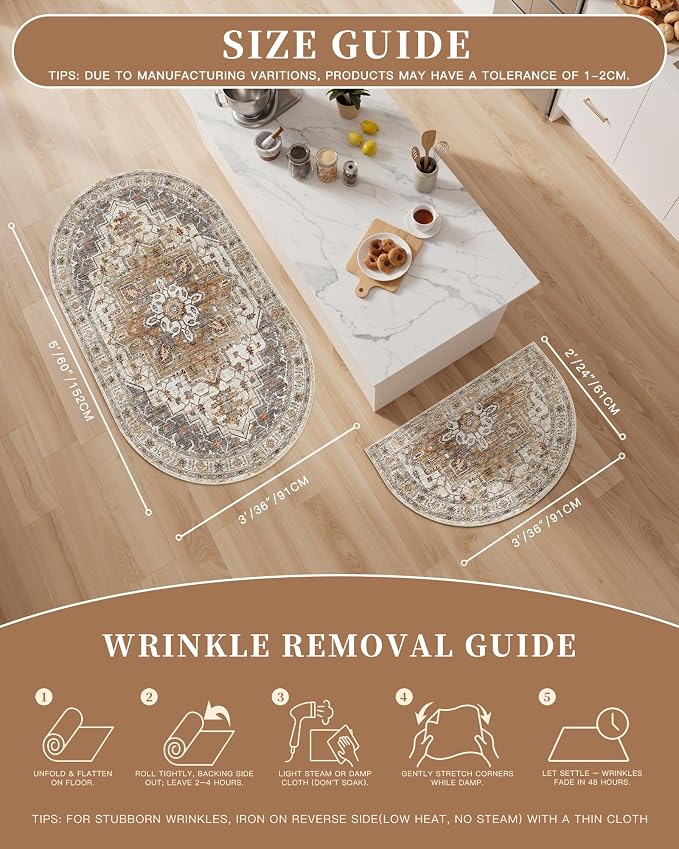 Madane Washable Oval Rug 3x5 for Entryway, Small Oval Area Rugs for Kitchen