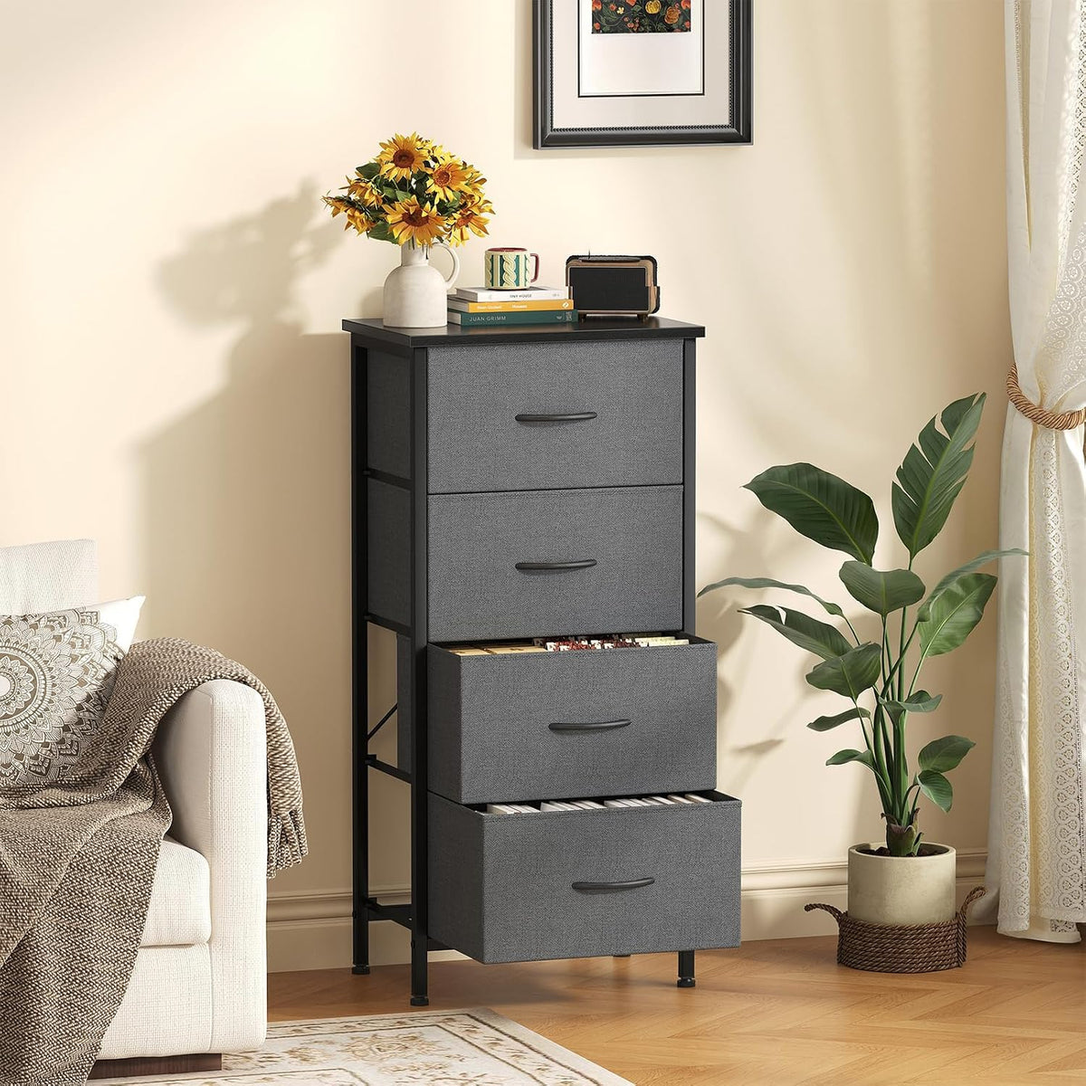 Sweetcrispy Dresser for Bedroom, 4 Drawer Storage Cabinet, Tall Nightstand