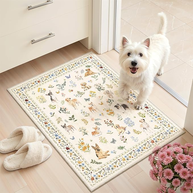 Soalmost 2x3 Dog Rugs for Entryway, Machine Washable Door Mat Animal Floral