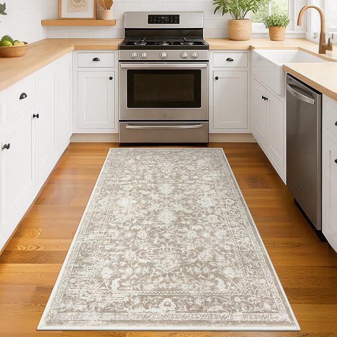 KILOCOCO Area Rug 3x5 Entryway Rug Washable Printed Vintage Floral Rubber