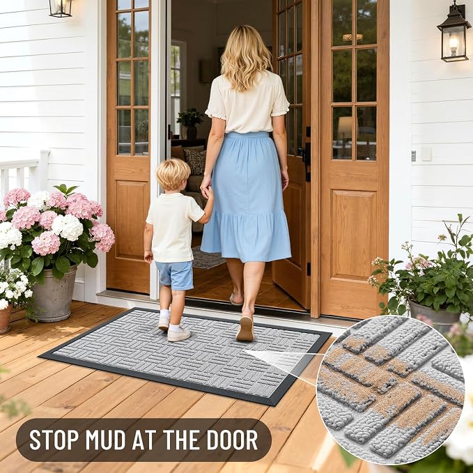 OLANLY Front Door Mat Outside Entrance 47x17, Heavy Duty Sturdy Natural Rubber