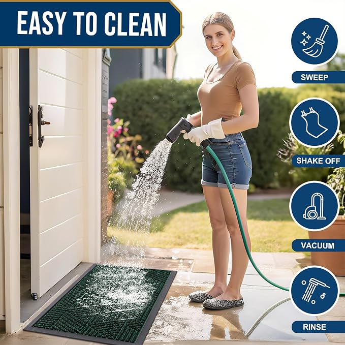 Smiry Front Door Mat Outside Entrance, Heavy Duty Sturdy Natural Rubber Doormat