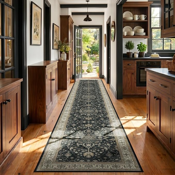 RELEANY Area Rugs Runner 3'x20' Washable Non-Slip, Floral Vintage Distress