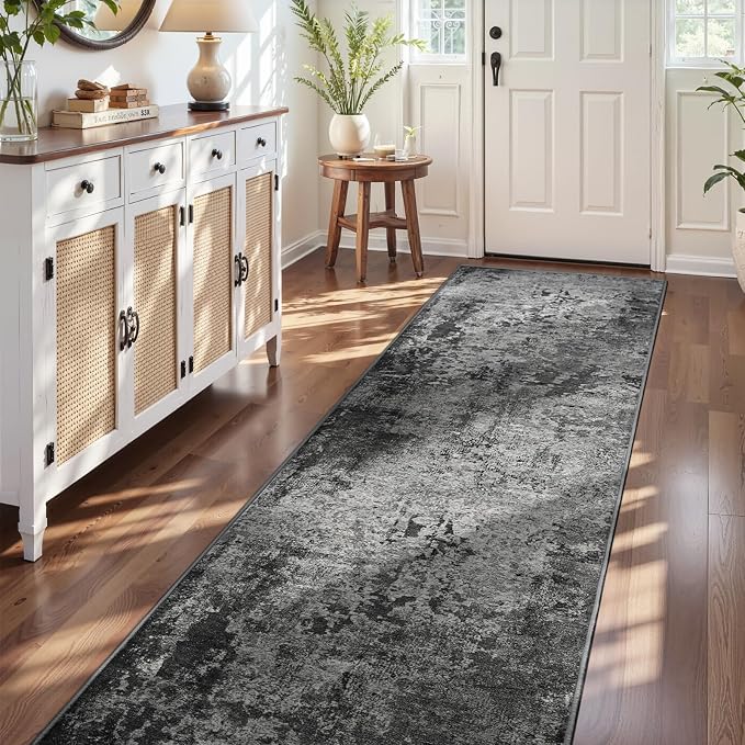3x10 Black Rug Runners for Hallways Kitchen Runner Rug Non Slip Washable Black