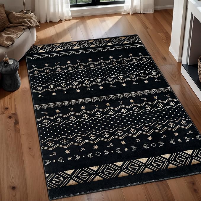 SERISSA 3x5 Area Rugs for Living Room, Washable Non-Slip Black Gold Grad Small