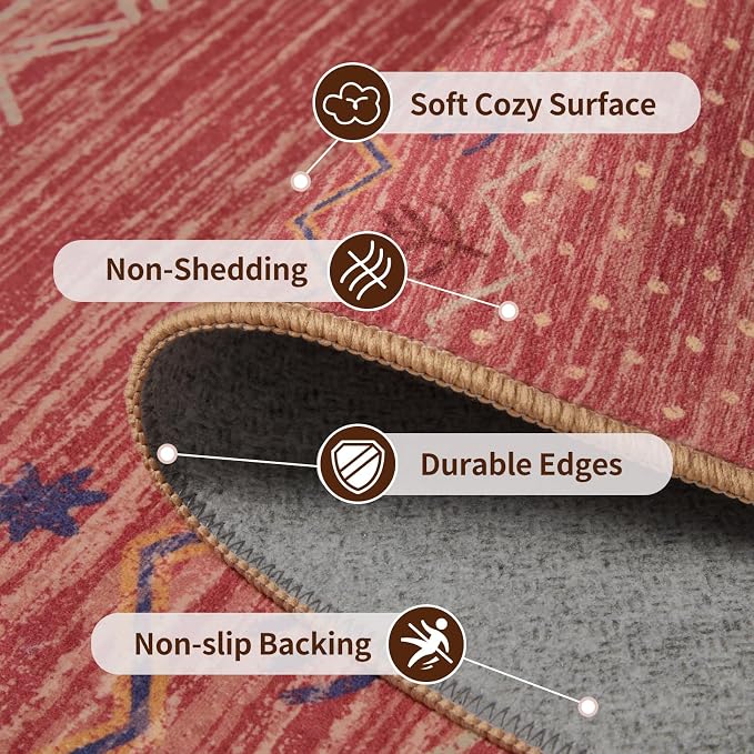 SERISSA 2x3 Rugs for Entryway, Washable Non-Slip Red Ochre Small Area Rug