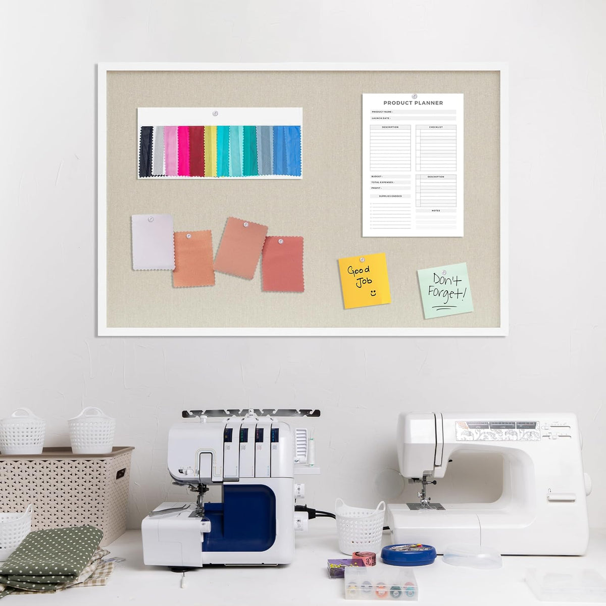 DAHAPYBOO Cork Board with Linen White,Bulletin Board 36"x24"