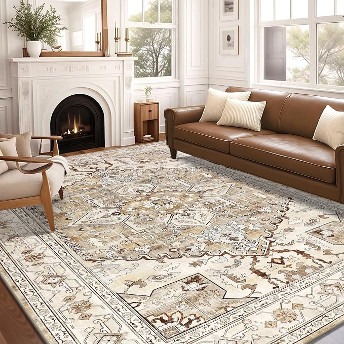 Yamaziot Area Rug 8x10, Non-Slip Washable Boho Vintage Living Room Bedroom Rug