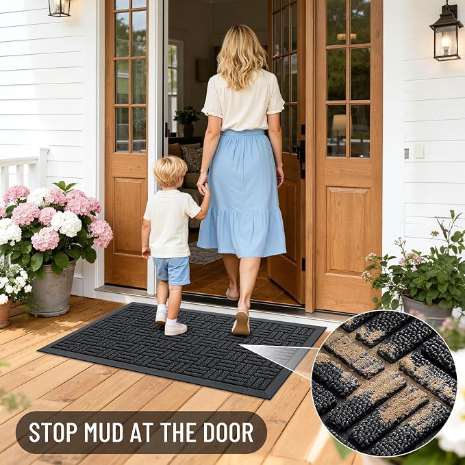 OLANLY Front Door Mat Outside Entrance 59x23, Heavy Duty Sturdy Natural Rubber