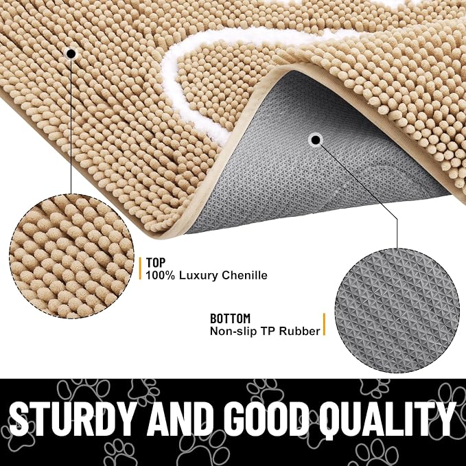 Smiry Dog Door Mat for Muddy Paws, Absorbent Dirt Trapper Non Slip Quick Dry