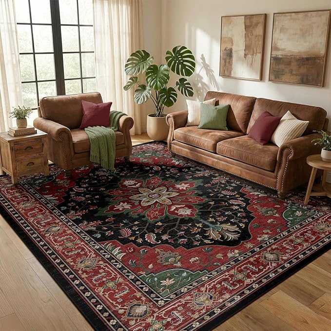 RELEANY Area Rugs 5'x8' Washable Non-Slip, Floral Vintage Distress Medallion