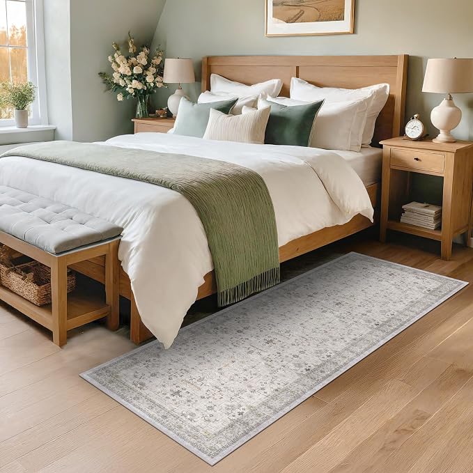 Light Grey 2x7 Boho Bathroom Runner Rug