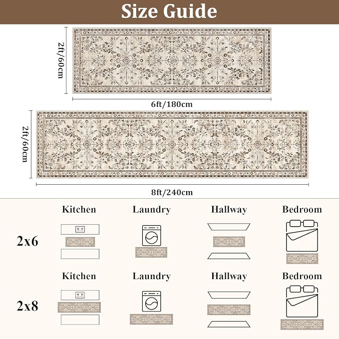 Yamaziot Washable Runner Rug 2x6 – Non Slip Boho Floral Hallway Runner Rug
