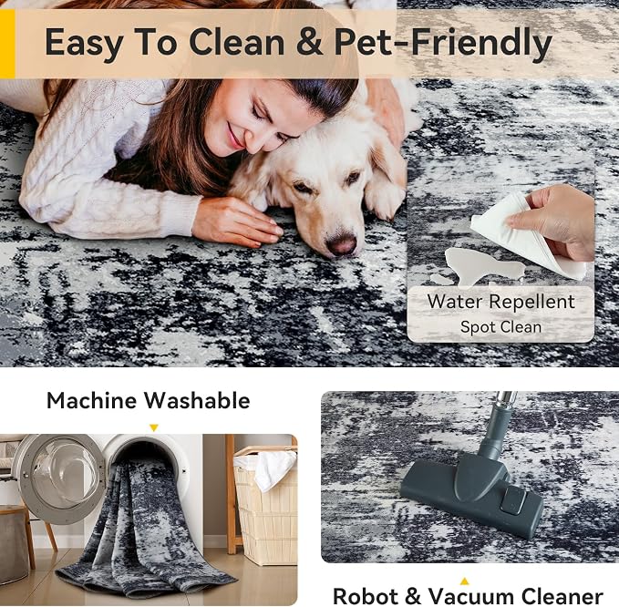 RELEANY Washable Area Rugs 6'x9' Non-Slip Modern Abstract Soft