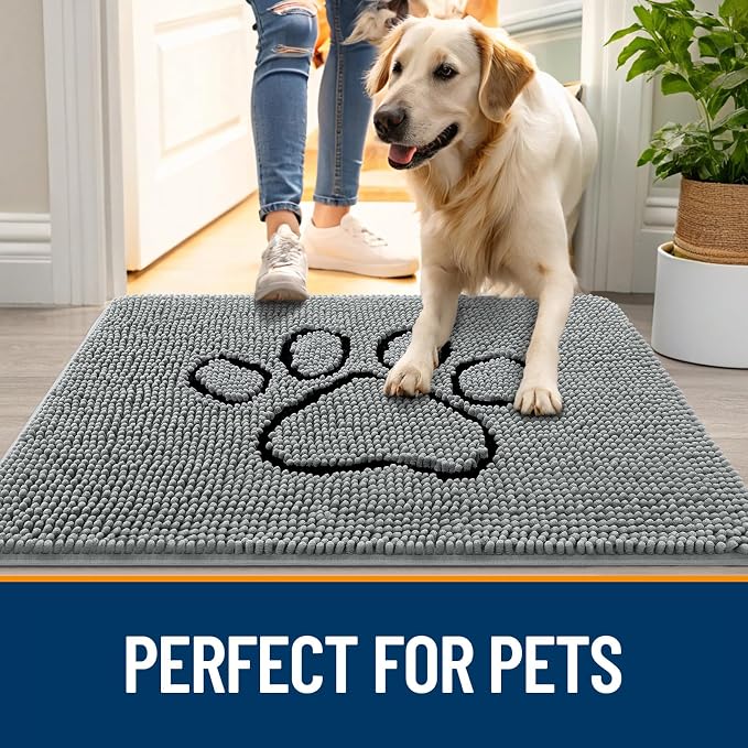 OLANLY Dog Door Mat for Muddy Paws 48x30, Paw Print Design, Absorbs Moisture