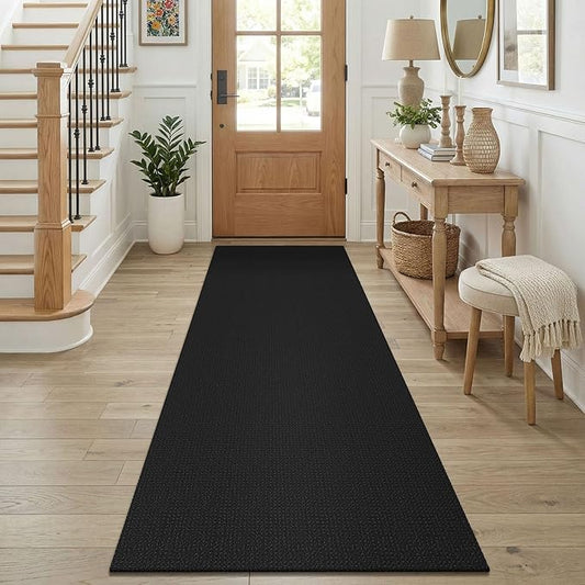KOZYFLY Black Runners for Hallway 2.5'x8', Washable Runner Rug, Woven Non Slip