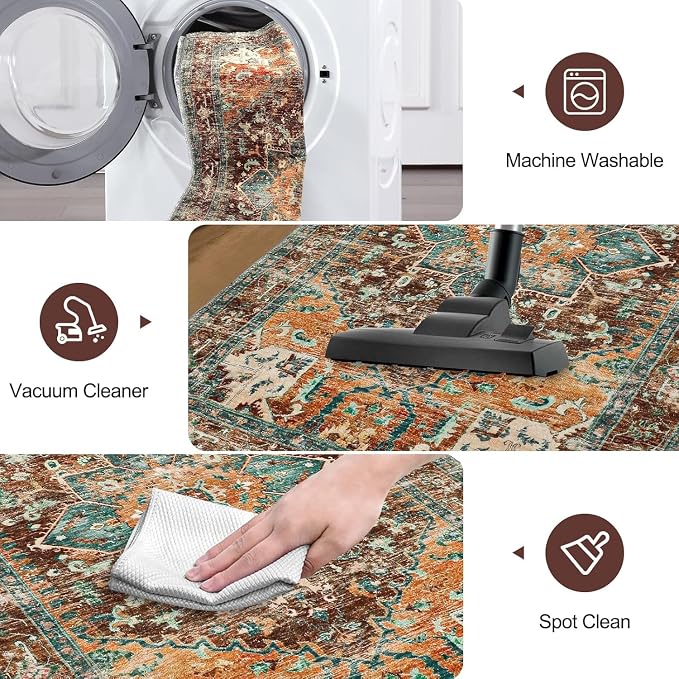 Yamaziot 6FT Round Washable Area Rug, Non-Slip Boho Circle Rugs