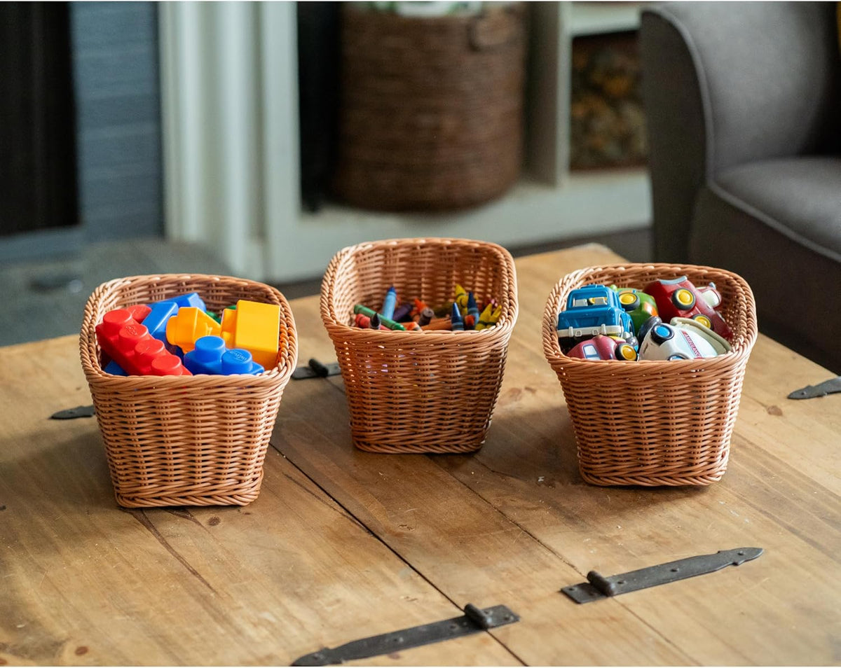 Constructive Playthings Washable Woven Wicker Storage Baskets, Set of 3