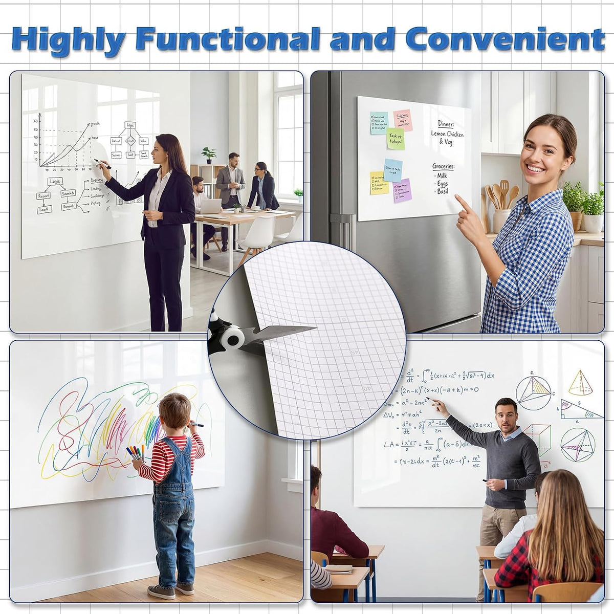AFMAT WS46 White Board Dry Erase Paper, Large Whiteboard Wallpaper, with 6 Markers, Stain-Proof & Super Sticky, No Ghost, 6' x 4' Peel and Stick Dry Erase Board Paper for Wall/Home/Office