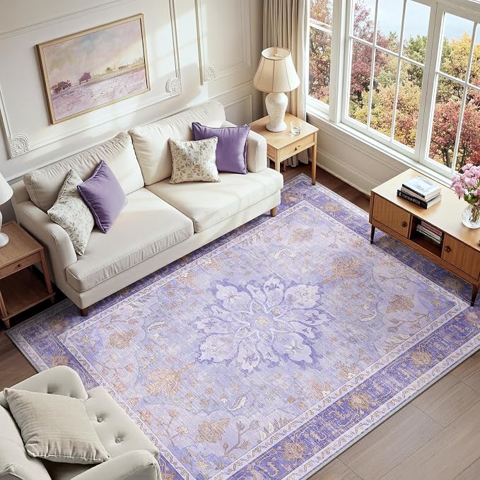 RELEANY Area Rugs 6'x8' Washable Non-Slip, Floral Vintage Distress Medallion