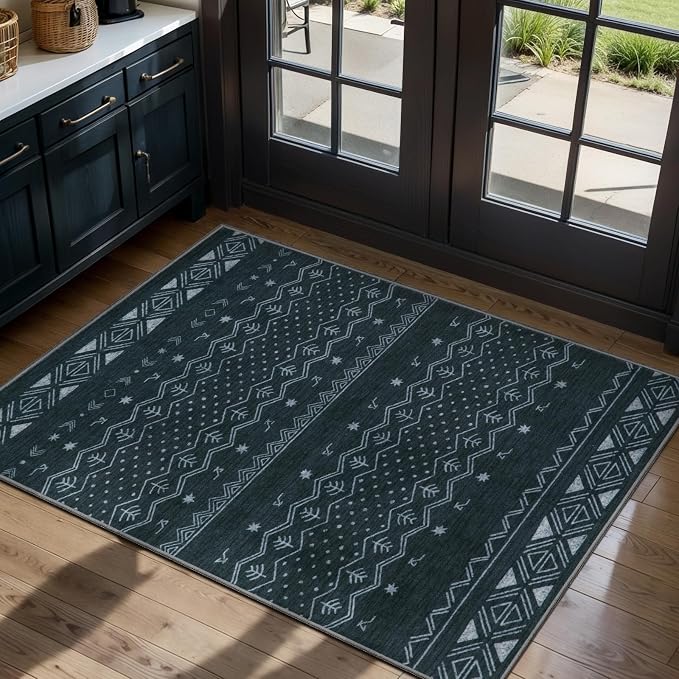SERISSA 2x3 Rugs for Entryway, Washable Non-Slip Grey Small Area Rug, Soft