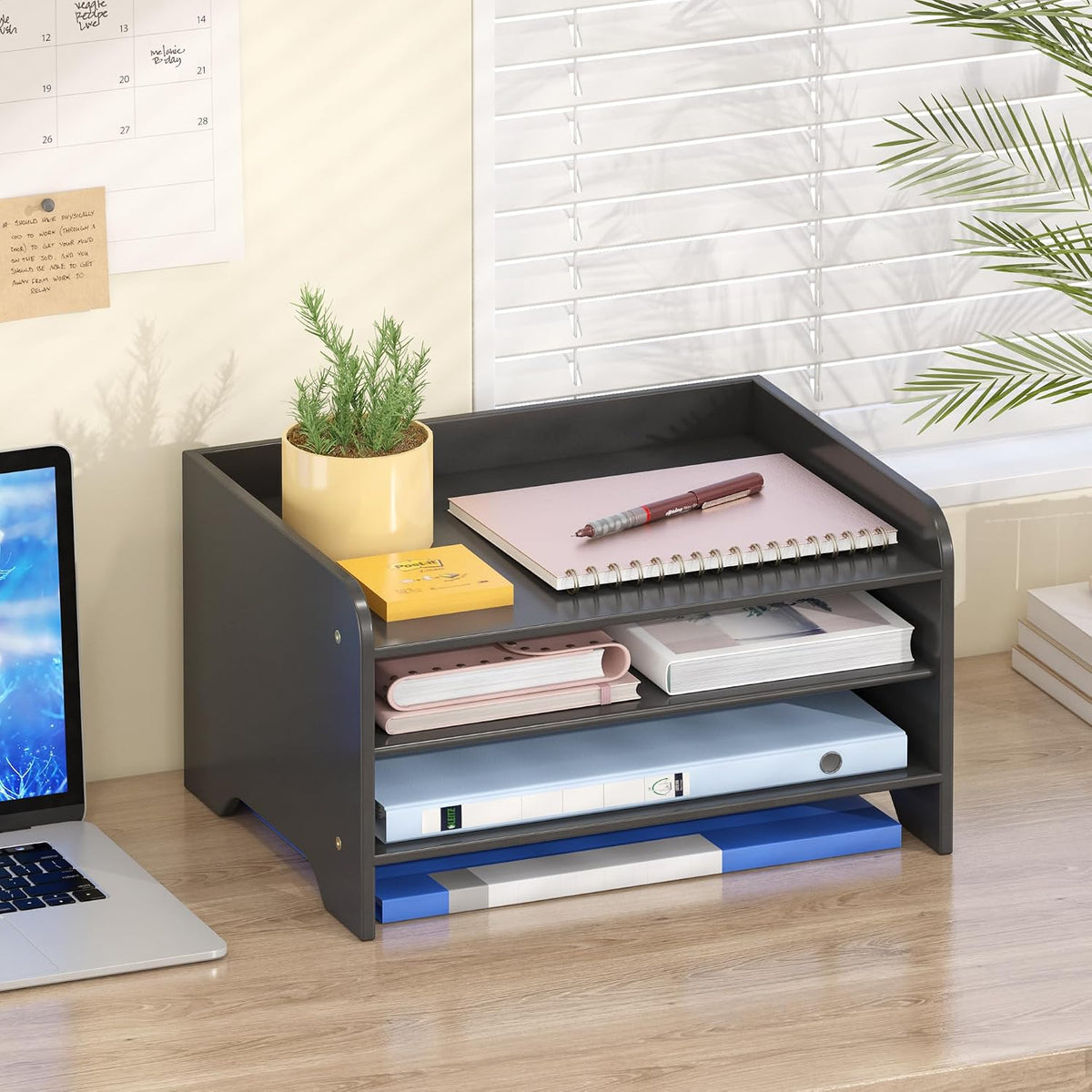 Bamboo File Organizer for Desk, Desktop Paper Tray and Mail Holder