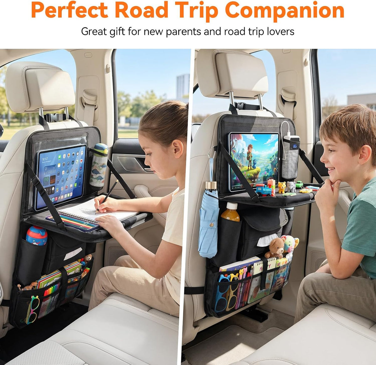 Backseat Car Organizer,Car Back Seat Organizer with Foldable Tray,2Pack