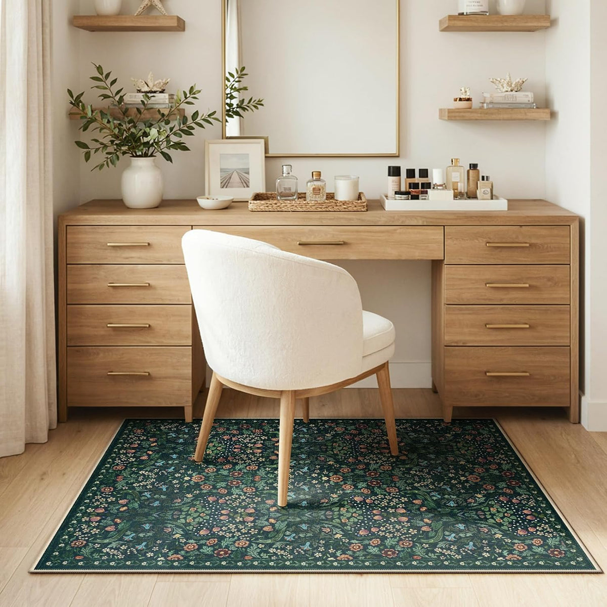 Anidaroel Floral Office Chair Mat for Hardwood Floor, 36"x48" Desk Chair Mat for Hard Floors, Under Desk Rug for Rolling Chair, Anti-Slip Computer Chair Mat, Low Pile Carpet Protector Mat